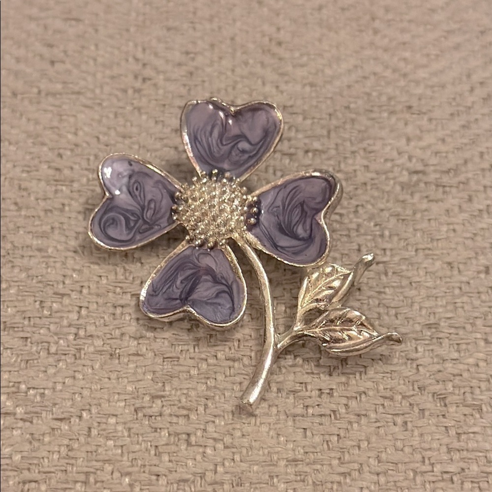 AAi • Silver & Purple Enamel Floral Brooch
